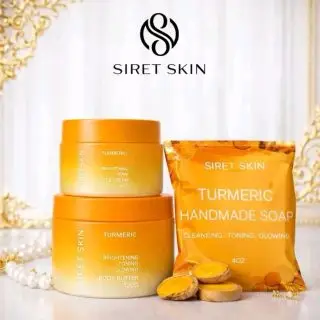 Siret Cosmetics 3 pcs Set Tumeric for King & Queen, Body Butter - Soap - Face Cream. Worldcashop Usa