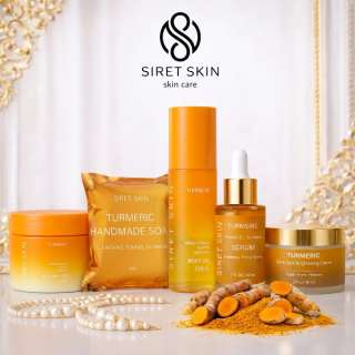 Siret Skin Cosmetics Set Tumeric 5 pcs, Body Oil, Serum, Soap, Dark Spot, body Butter Cream - Worldcashop Usa