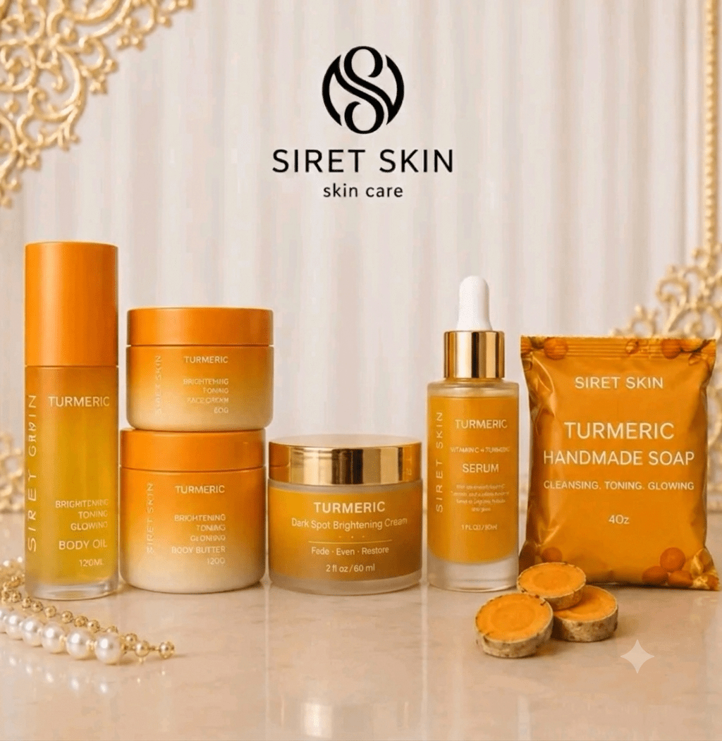 Sets Tumeric 6 pcs - Siret Skin Cosmetics Body Oil, Soap, Serum Vitamin, Face Cream, Dark spot, Body Butter - Worldcashop Usa