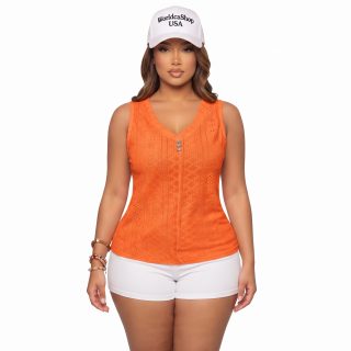 T-Shirt Women's Orange Sleeveless V-Neck Top - WorldcaShop USA